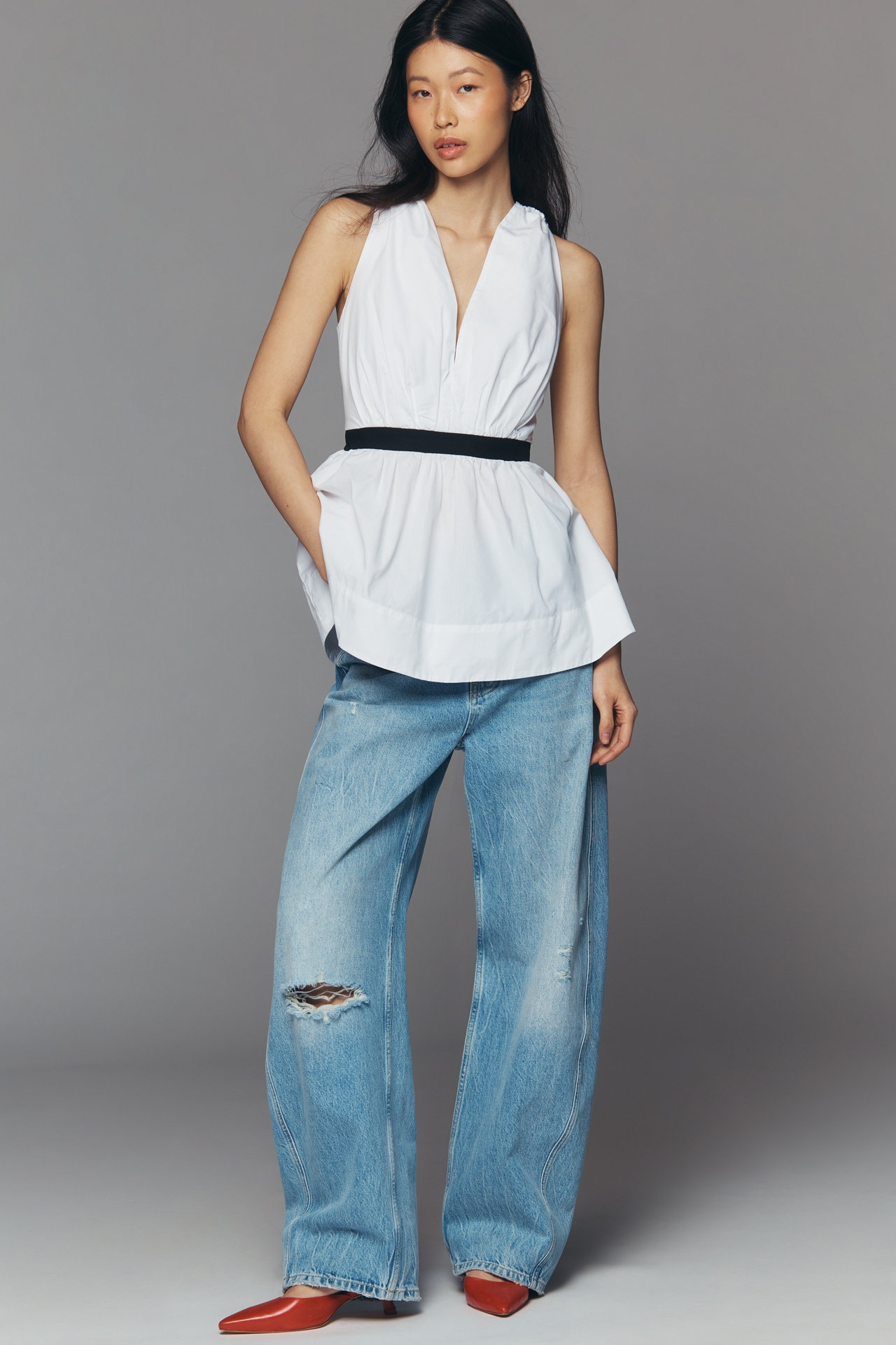 By Anthropologie Cotton Open Back Plunge Top