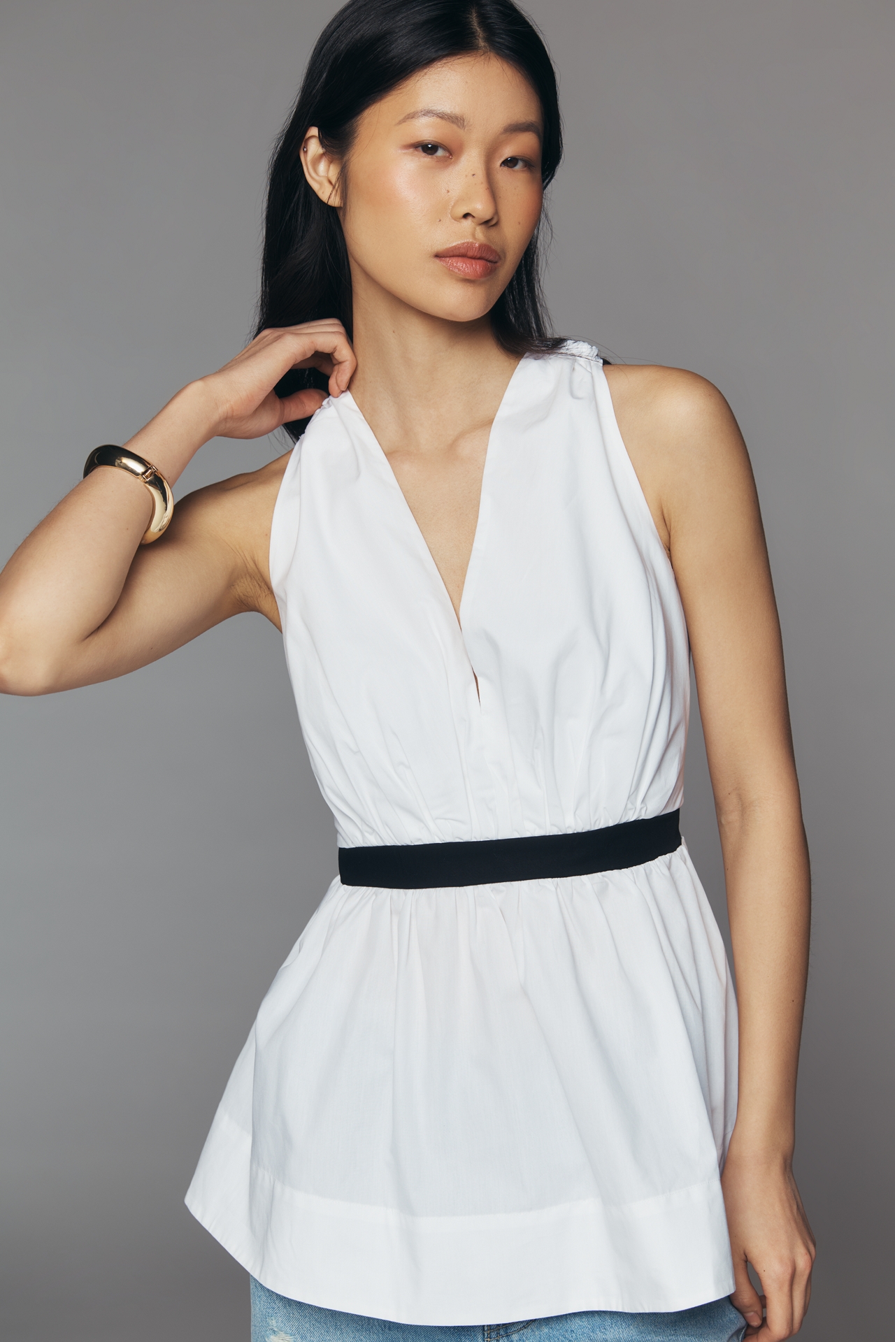 By Anthropologie Cotton Open Back Plunge Top