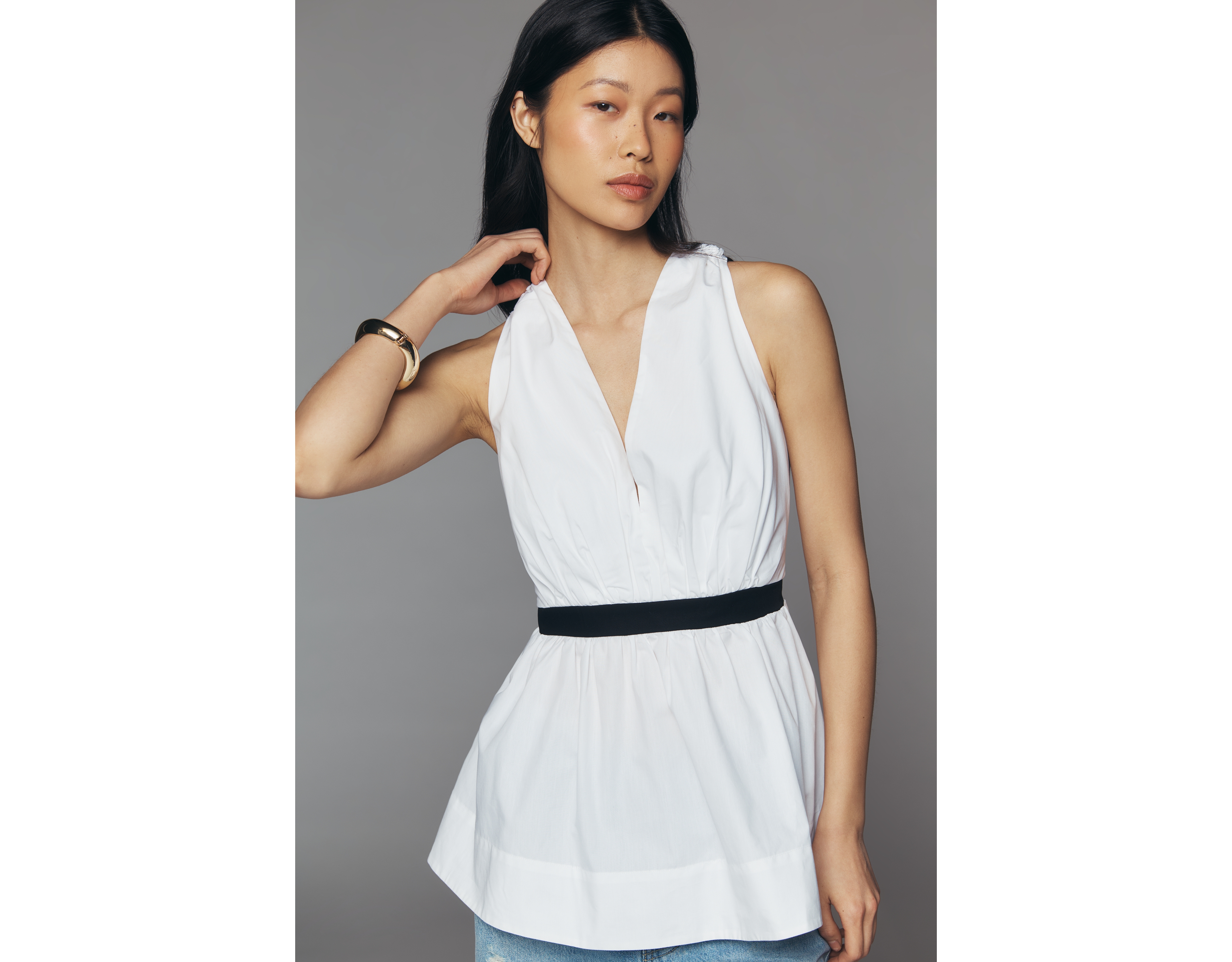 By Anthropologie 100% Cotton Open Back Plunge Top
