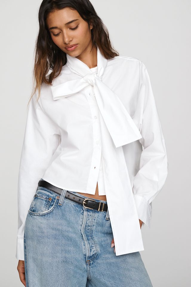 Maeve 100% Cotton Tie Neck Buttondown Shirt #2