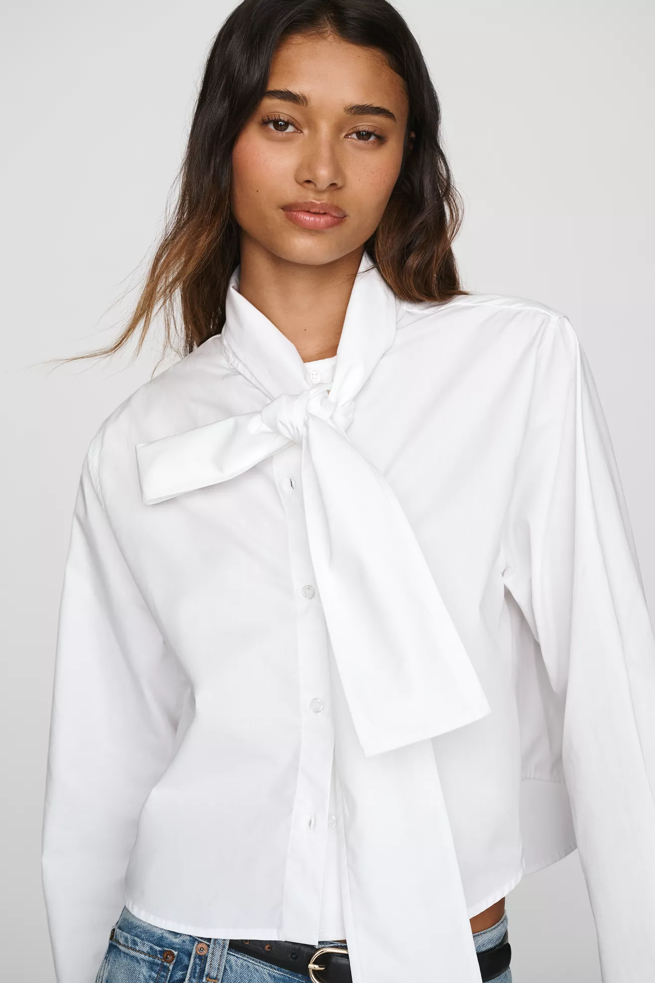 Maeve 100% Cotton Tie Neck Buttondown Shirt