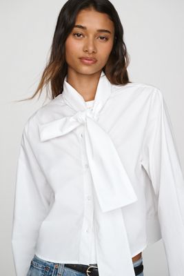 Maeve 100% Cotton Tie Neck Buttondown Shirt