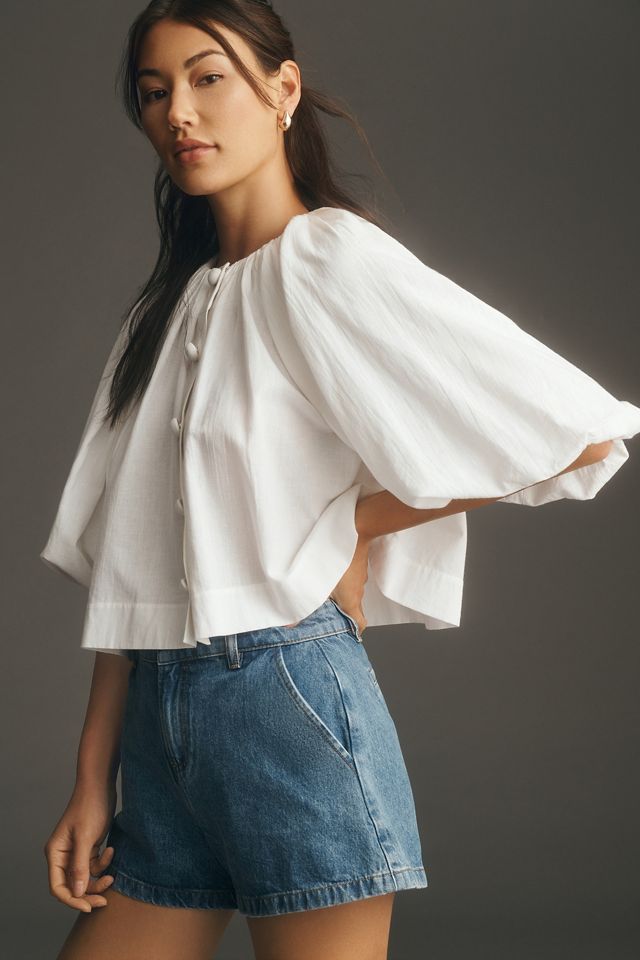 RHODE Veronica Puff-Sleeve Buttondown Blouse | Anthropologie