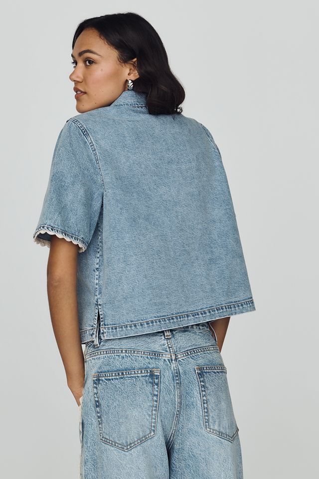 FRAME Denim Crochet Trimmed Sleeve Top #1