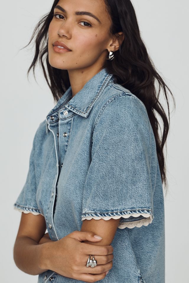 FRAME Denim Crochet Trimmed Sleeve Top #3