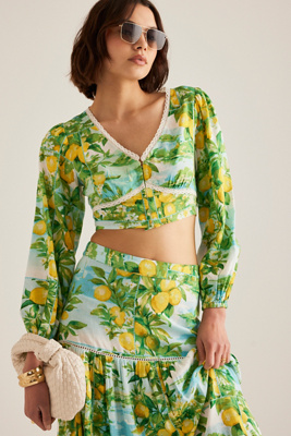 Nobody's Child Odetta Linen Blend Crop Top In Green
