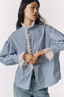entwa シャツ　ふくれ織コットン Exquise Petite Lace Trim Buttondown Shirt | Anthropologie