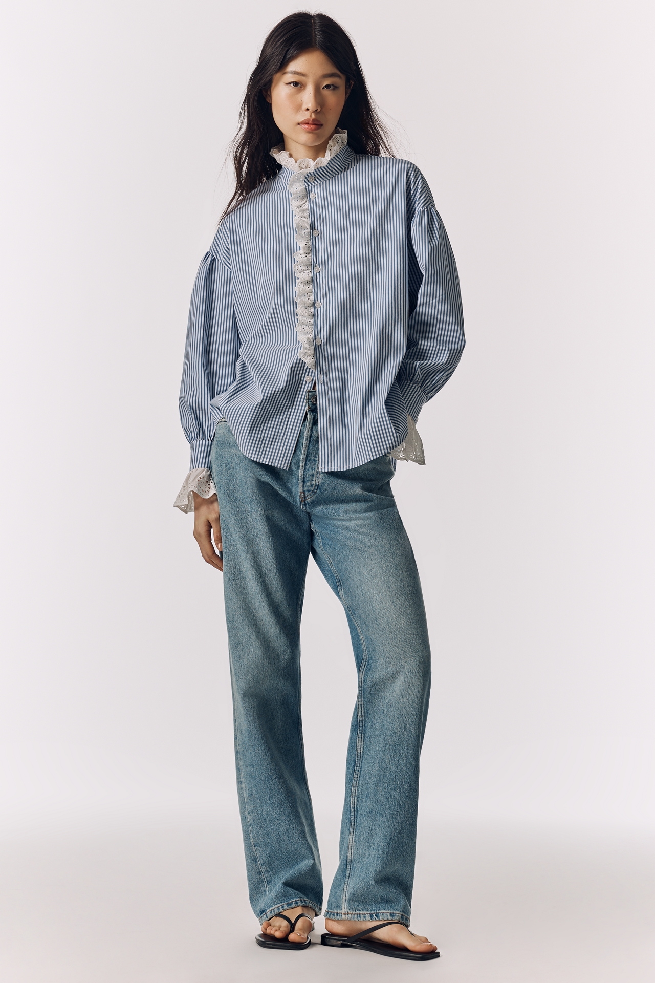 Exquise Petite Lace Trim Buttondown Shirt