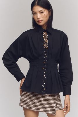 EXQUISE THE TOBIE PLEATED BLOUSE BY EXQUISE: LONG-SLEEVE EMBELLISHED EDITION 