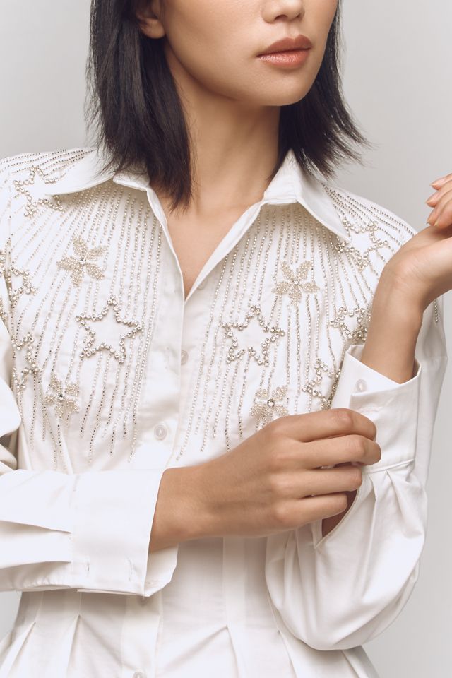 The Tobie Long-Sleeve Star Pleated Blouse by Exquise #2
