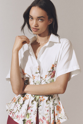 Exquise The Tobie Pleated Blouse By : Short-sleeve Edition In White