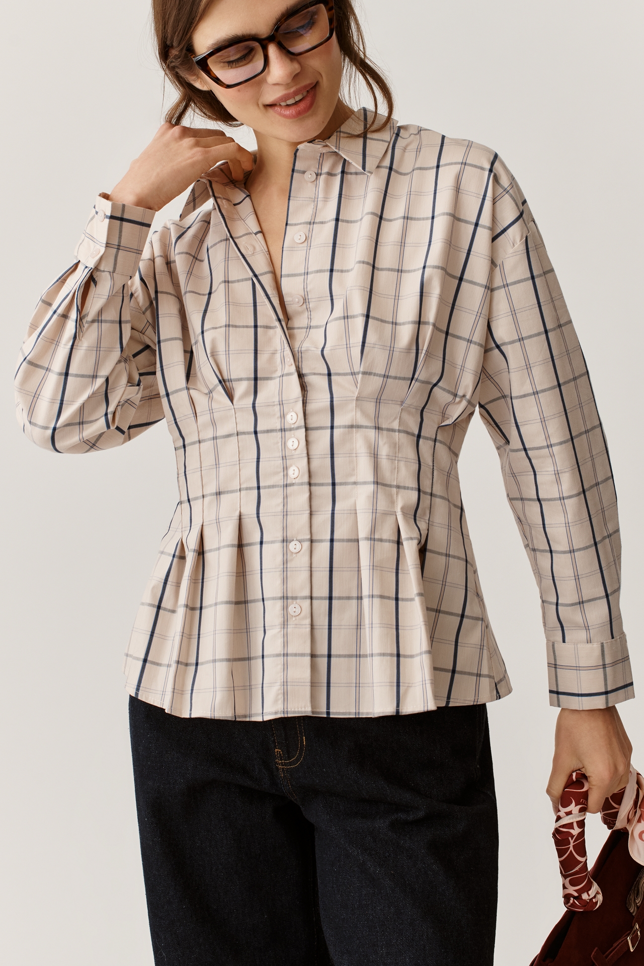Exquise Tobie Long-Sleeve Waisted Button-Down Shirt