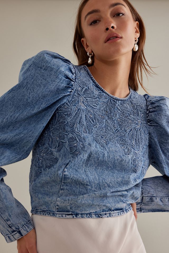 Pilcro Embellished Denim Popover Top #6