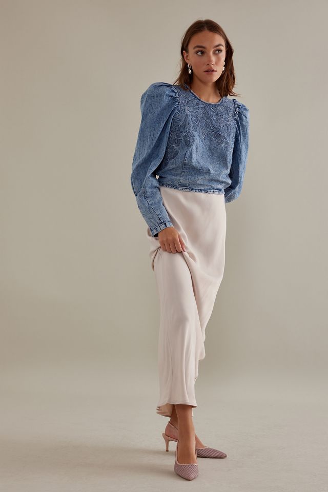 Pilcro Embellished Denim Popover Top #7