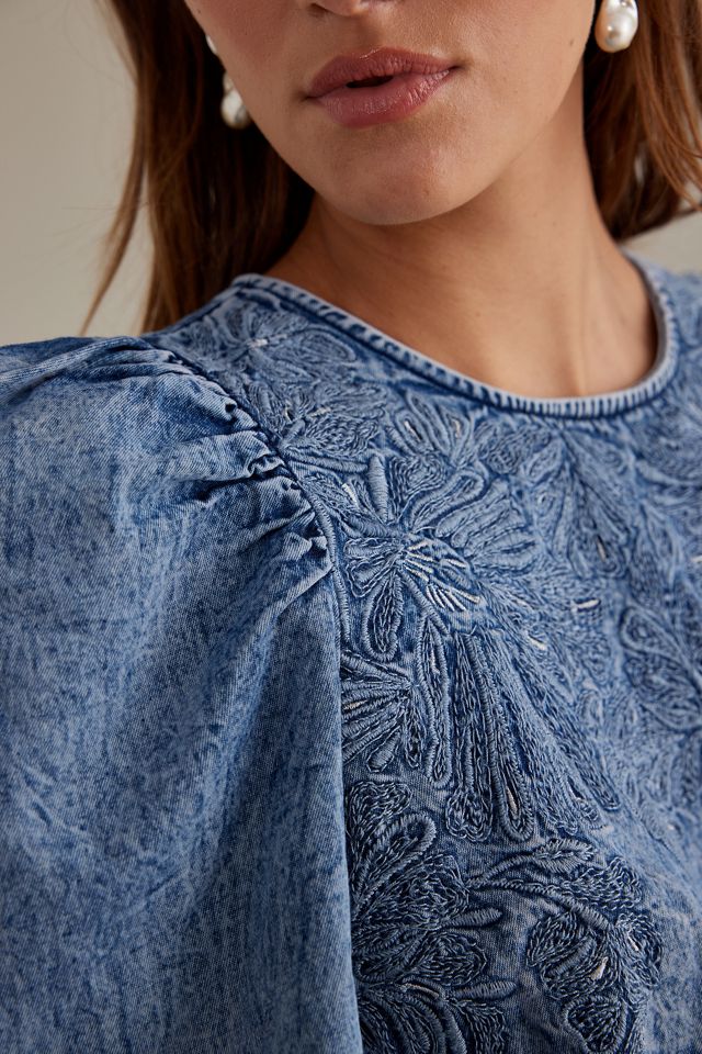Pilcro Embellished Denim Popover Top #8