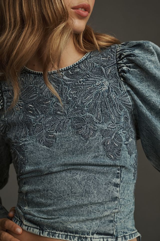 Pilcro Embellished Denim Popover Top #2