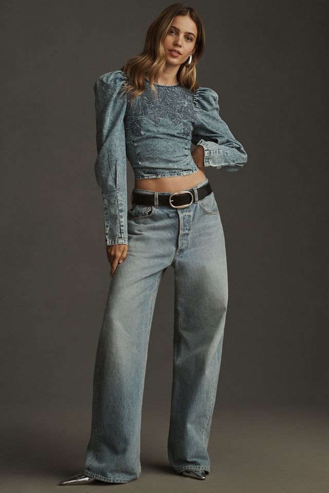 Pilcro Embellished Denim Popover Top #3