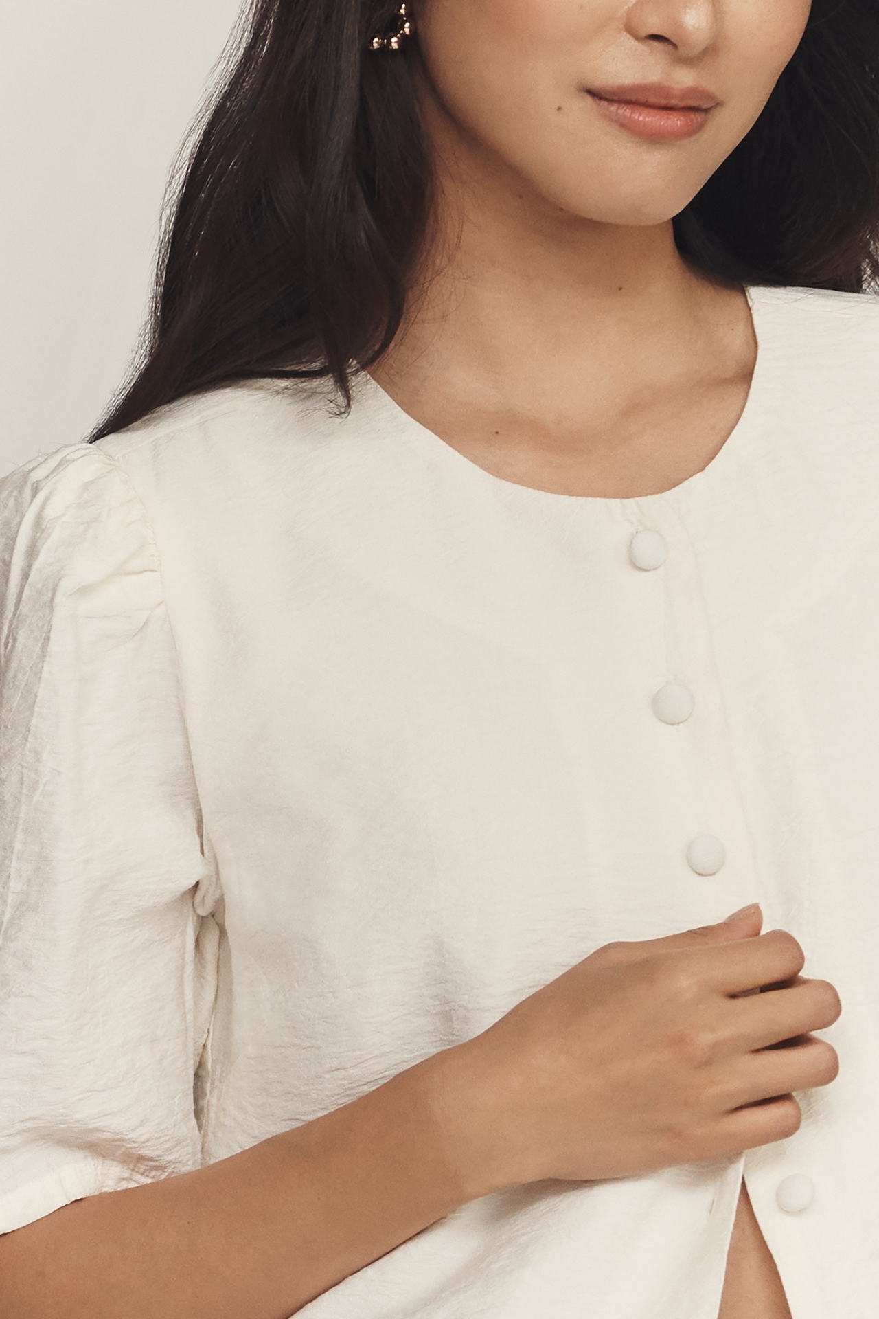 Maeve Puff-Sleeve Button-Front Top