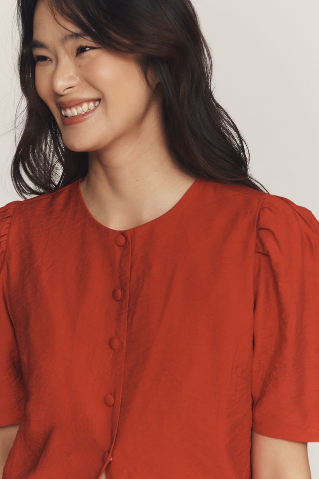 Maeve Puff-Sleeve Button-Front Top #2