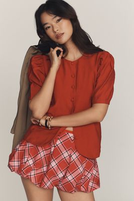 Maeve Puff-Sleeve Button-Front Top