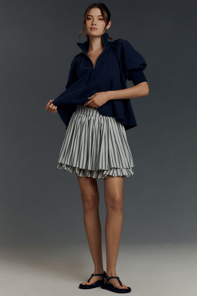 Maeve Half-Zip Puff-Sleeve Sporty Henley Blouse #3