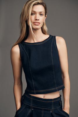 By Anthropologie Cropped Denim Vest Top