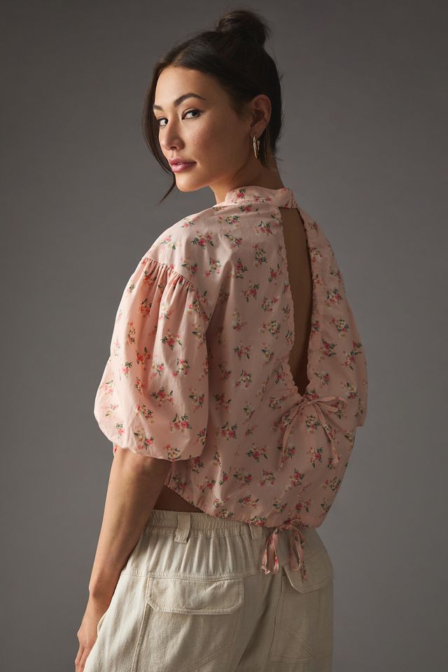 By Anthropologie Cropped Bubble-Sleeve Blouse #3