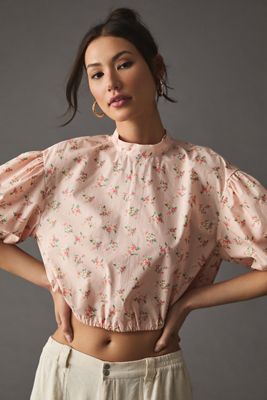 By Anthropologie Cropped Bubble-Sleeve Blouse