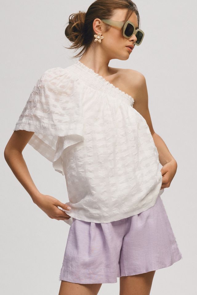 Maeve Blusa monospalla a maniche increspate #3