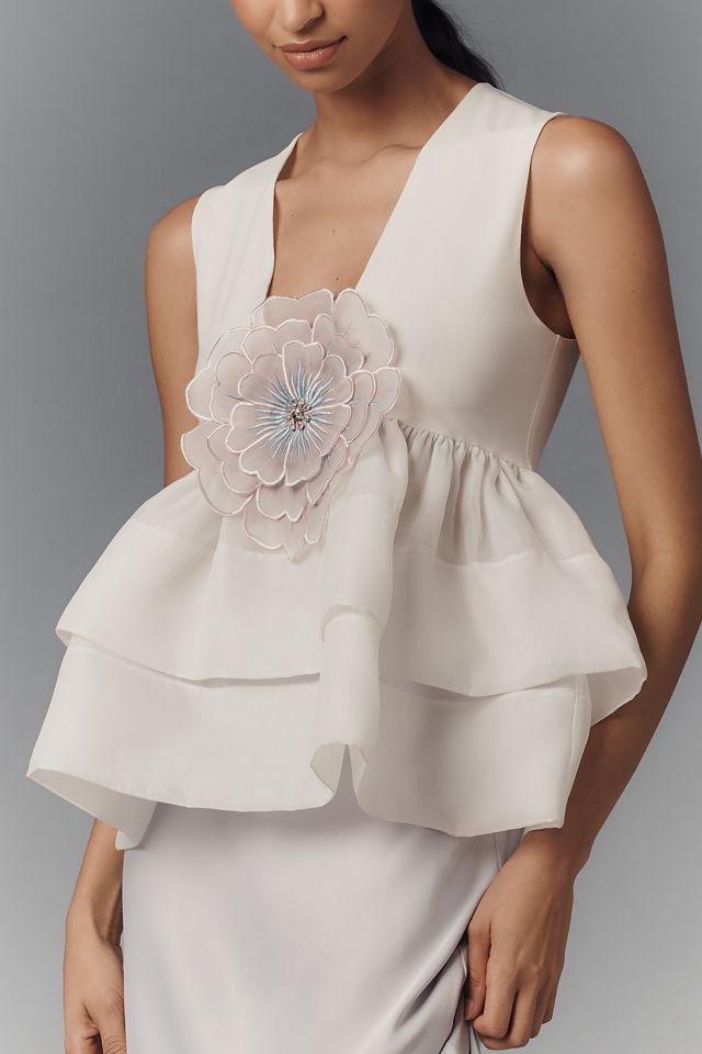 Cynthia Rowley Daphne Sleeveless 3D Floral Organza Top #1