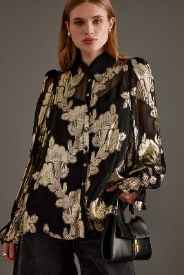 Shop Queens Of Archive Niki Gold Lurex Blouse In Multicolor