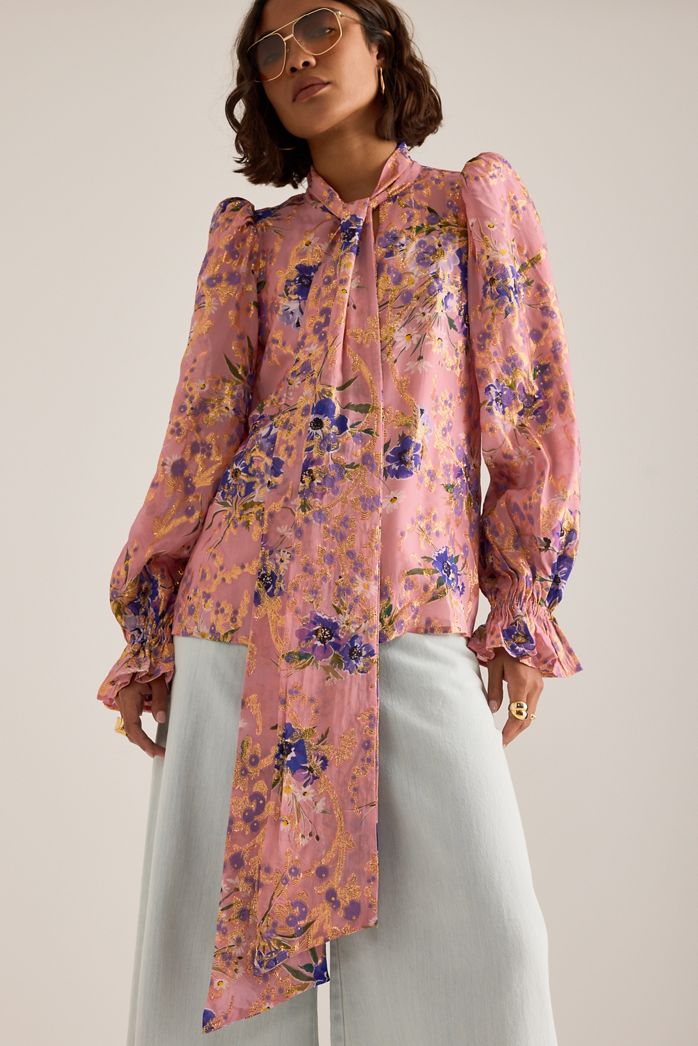 Queens of Archive Lucy Lurex Scarf-Detail Blouse