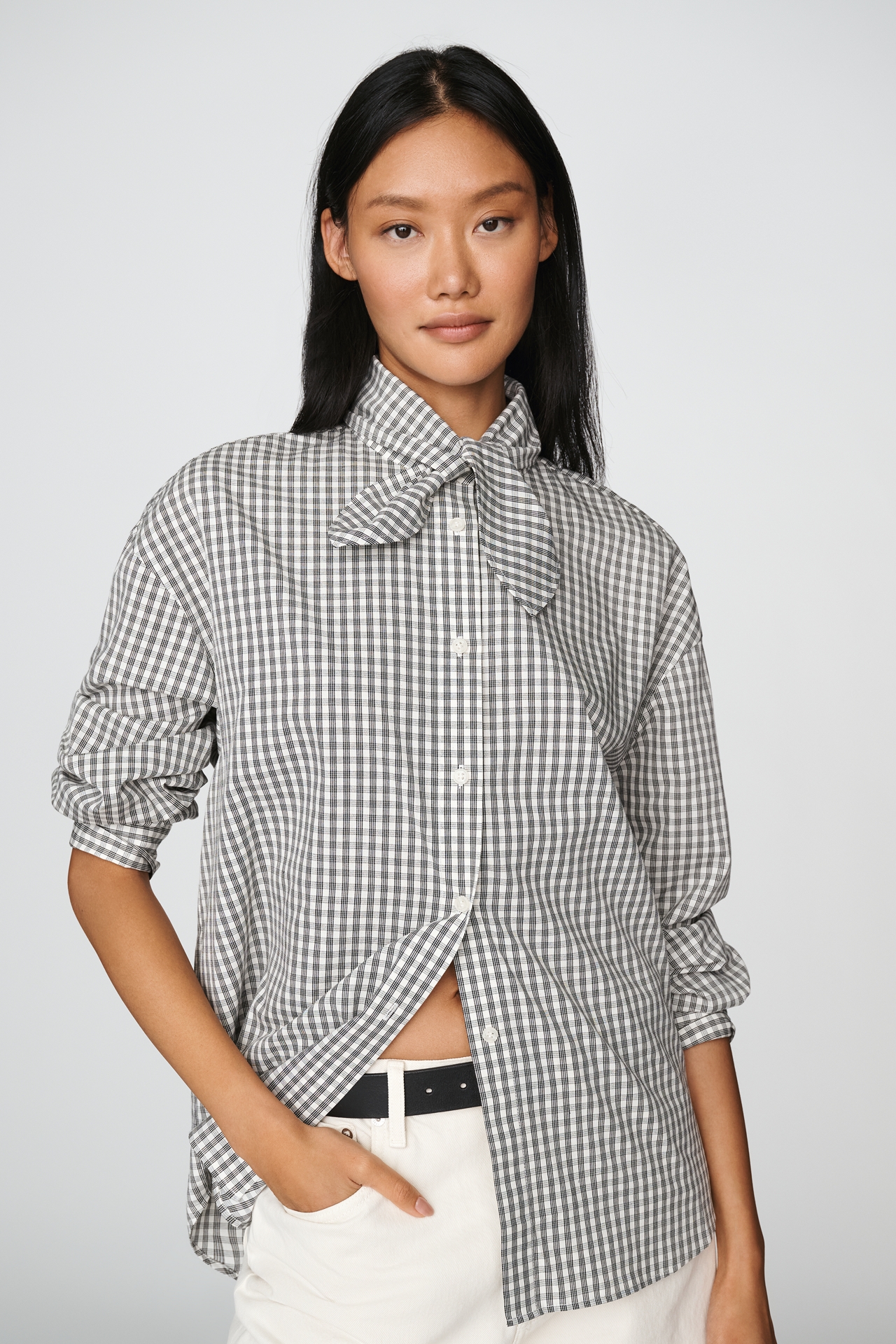Elodie Clair 100% Cotton Tie-Neck Shirt