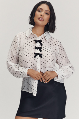 Eloquii Plus Long-Sleeve Polka Dot Bow Blouse product page