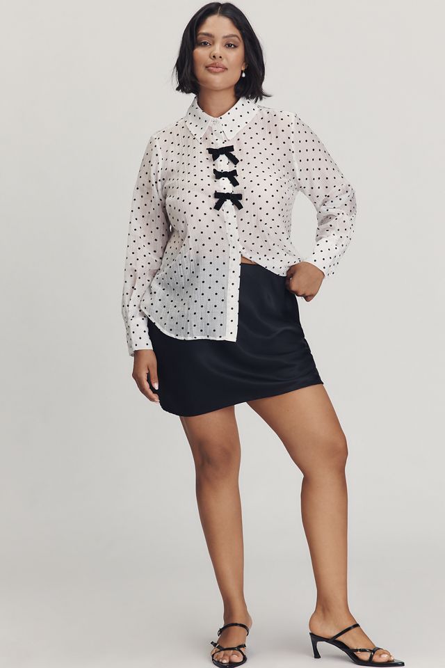 Eloquii Plus Long-Sleeve Polka Dot Bow Blouse #1