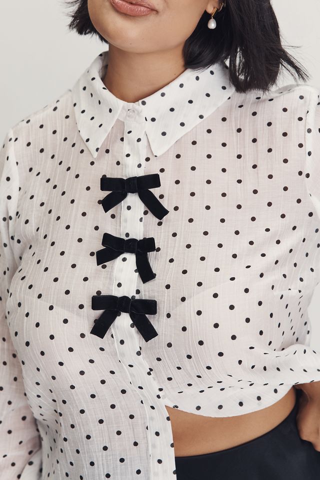Eloquii Plus Long-Sleeve Polka Dot Bow Blouse #2