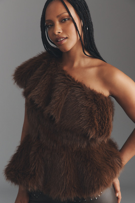 Eloquii Plus Faux Fur One-shoulder Top In Burgundy