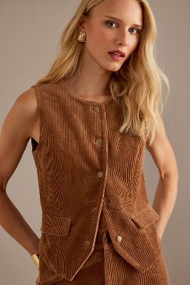 Shop Anthropologie Aligne Mitch Cord Waistcoat In Brown