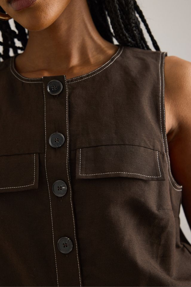 ALIGNE Blusa de Lino Sin Mangas con Botones Delanteros #3