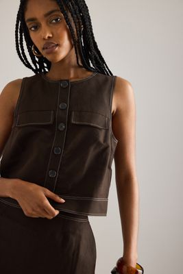 Haut en lin sans manches à boutons ALIGNE