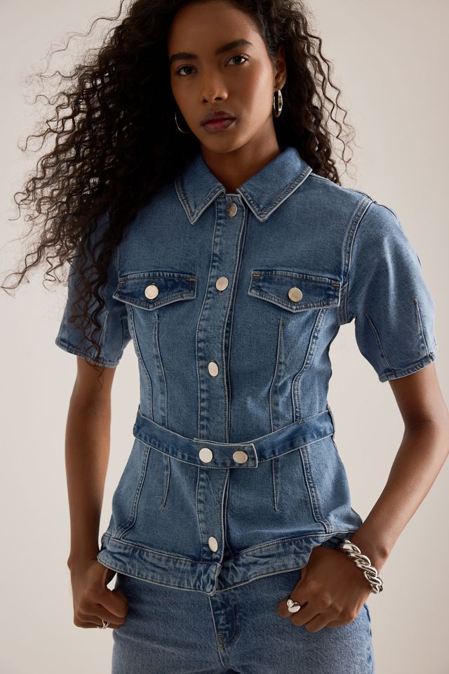 ALIGNE Camicia in Denim a Maniche Corte Jette #2