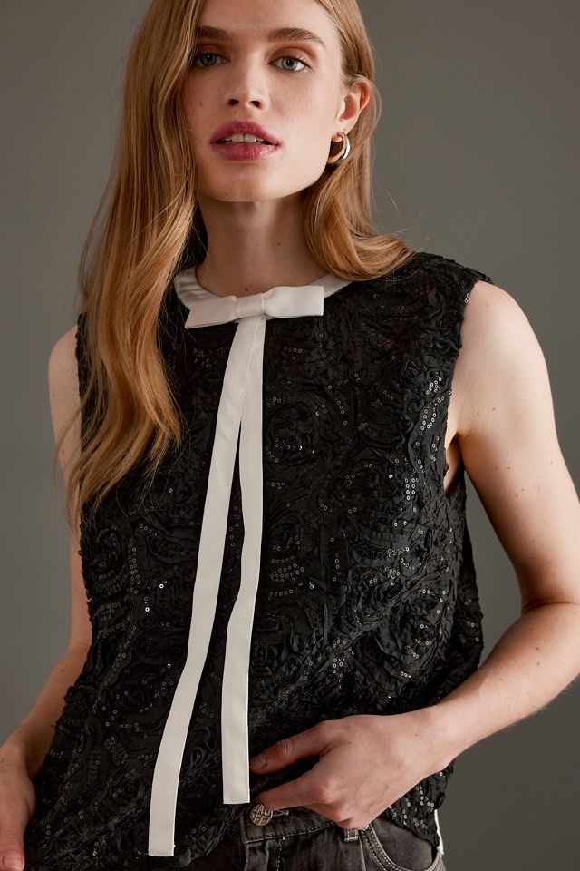 Baum und Pferdgarten Megan Pailletten Schleife Ärmellos Top #3