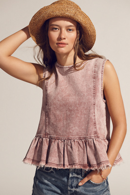 Baum Und Pferdgarten Madinel Peplum Denim Top In Pink