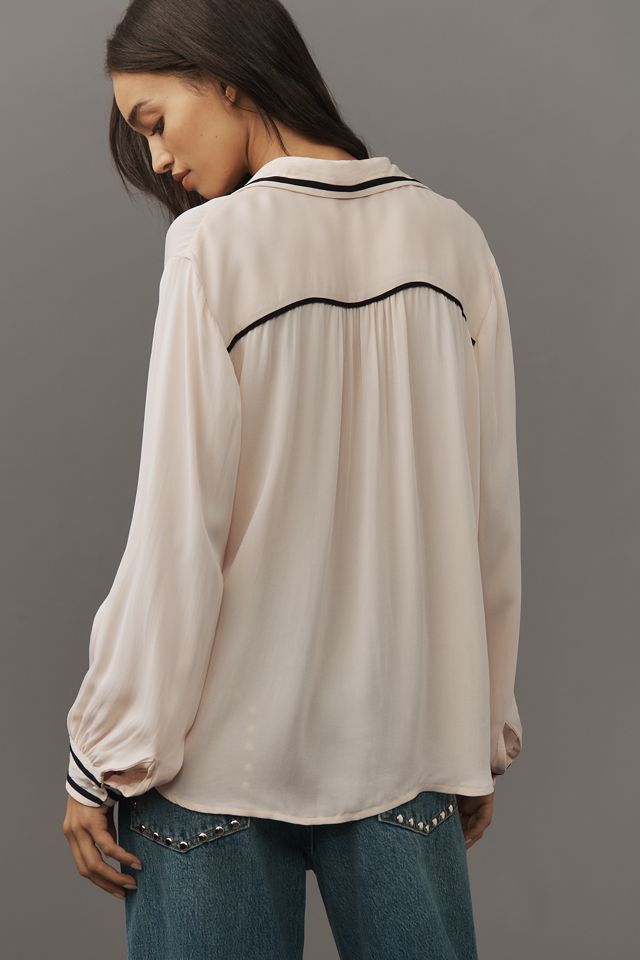 Ollari Stripe Detail Blouson-Sleeve Blouse #1