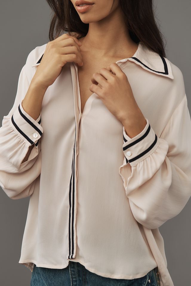 Ollari Stripe Detail Blouson-Sleeve Blouse #2