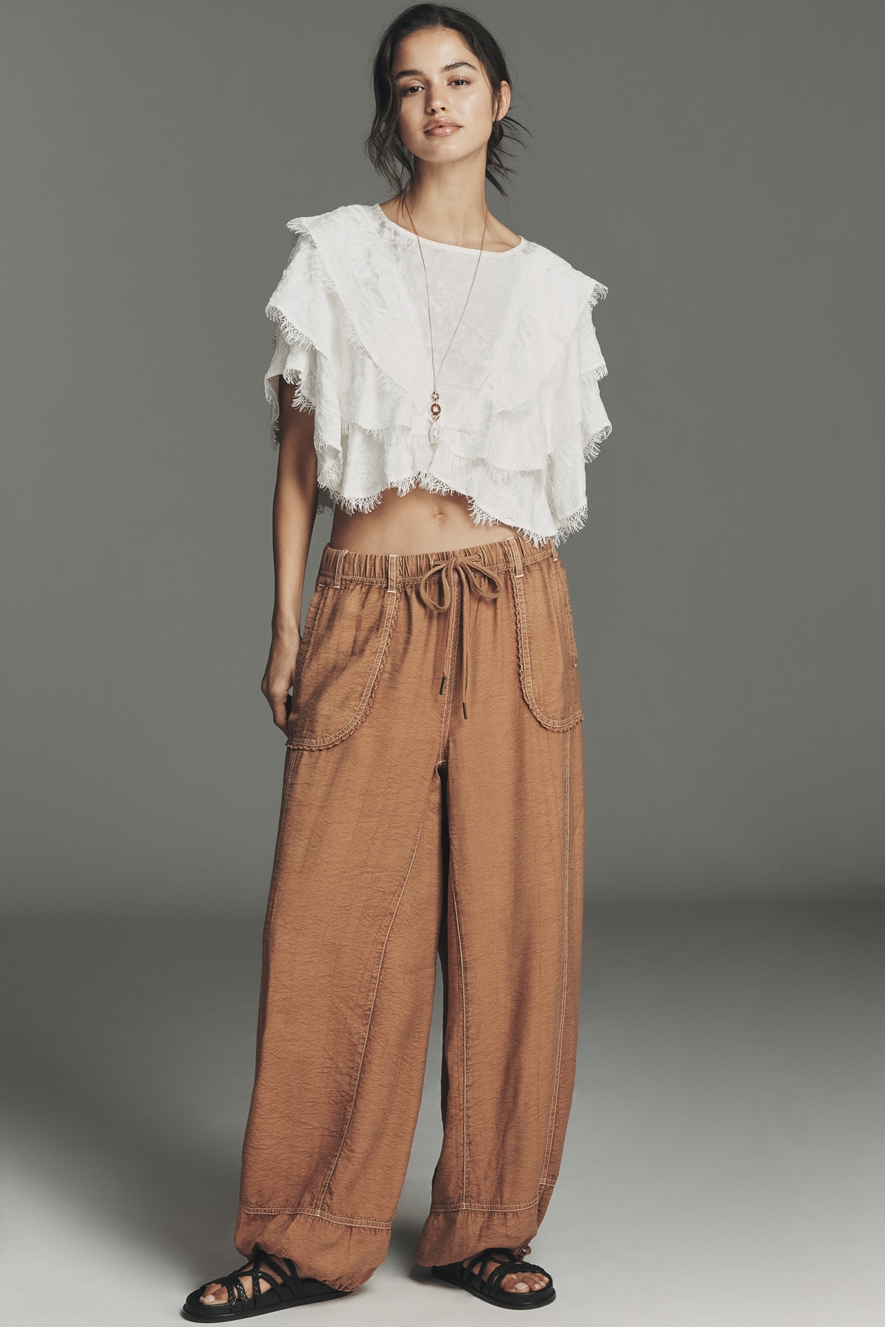 Ollari Layered Fringe Crop Top