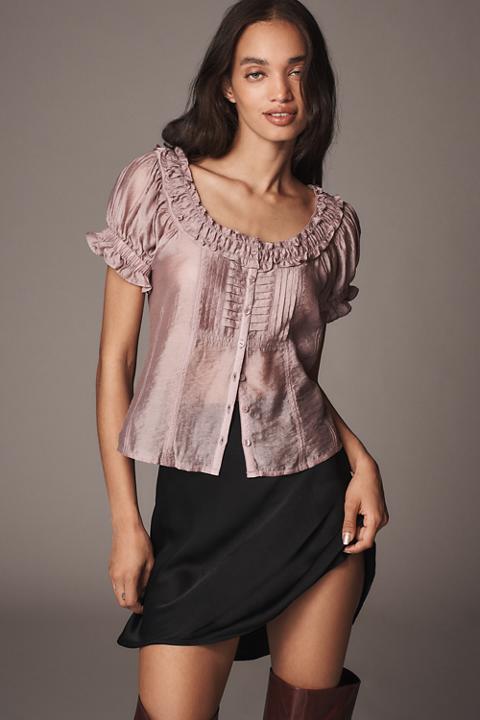 Pilcro Short-Sleeve Sheer Silky Blouse