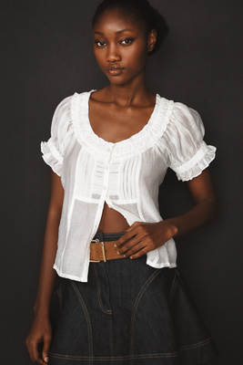 Pilcro Short-sleeve Sheer Silky Blouse In White