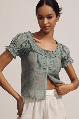PILCRO SHORT-SLEEVE SHEER SILKY BLOUSE 