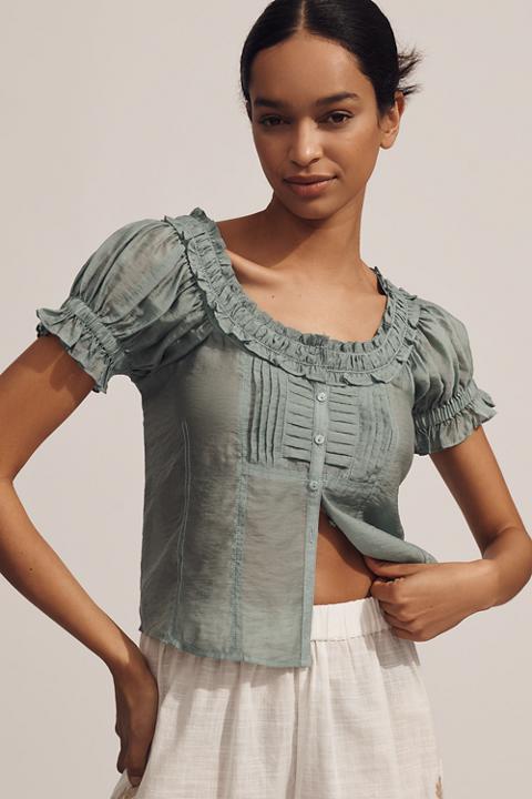Pilcro Short-Sleeve Sheer Silky Blouse